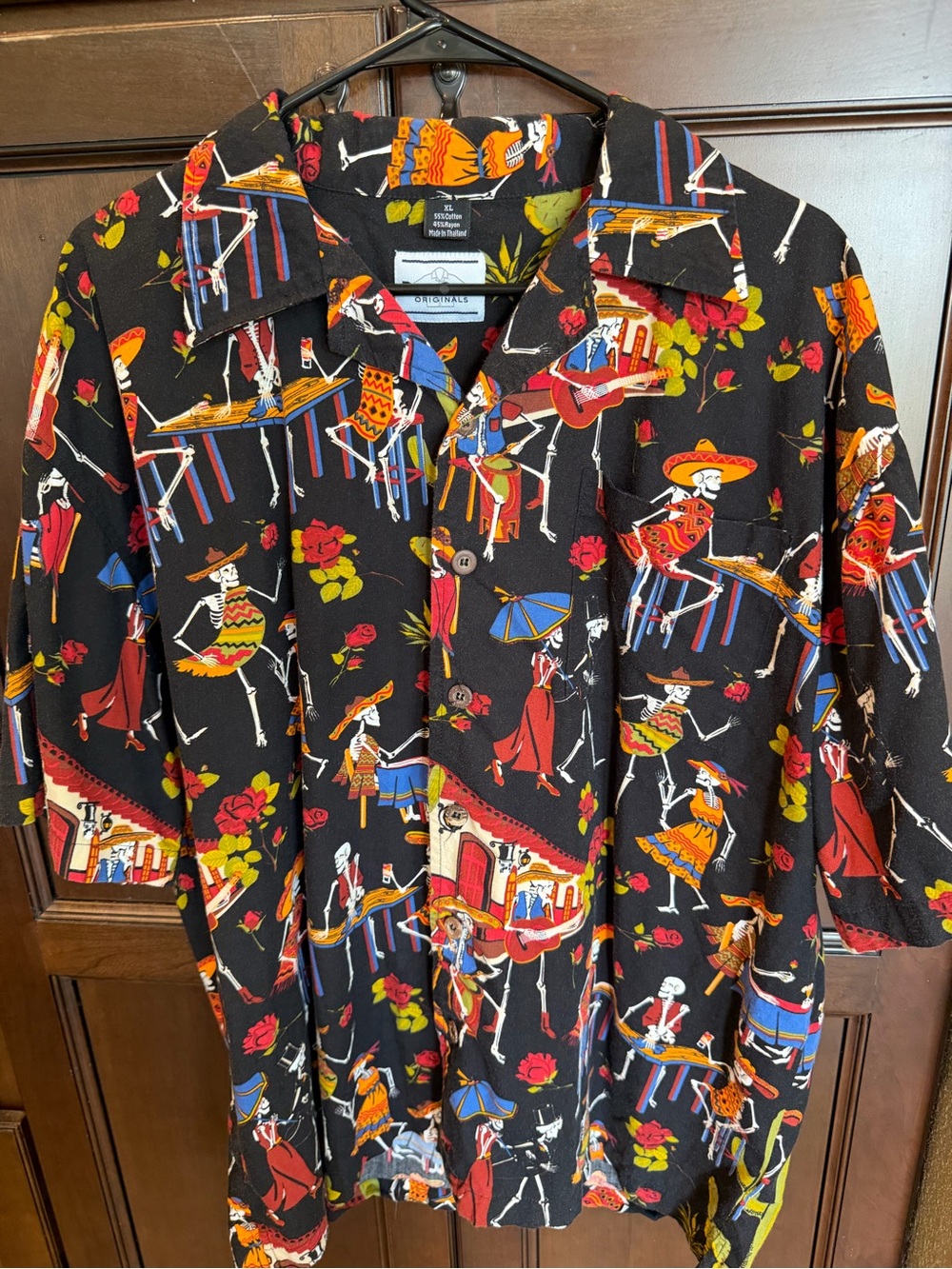 David Carey Originals Men's Black Day of the Dead Print Short-Sleeve Shirt XL